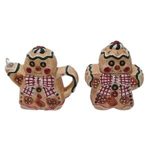 Vintage Gingerbread Man Ceramic Sugar An Creamer Christmas Holiday Kitchen Decor